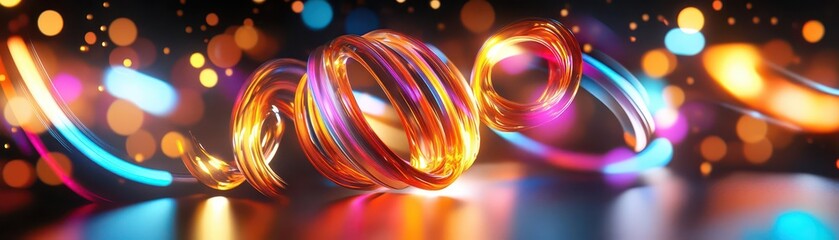 Poster - Shimmering particles in dynamic orbits, kinetic energy in design, futuristic motion illusion concept is a mesmerizing display of movement and light.