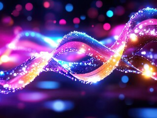 Poster - Shimmering geometric particles forming dynamic waves, kinetic motion design, energy and transformation concept