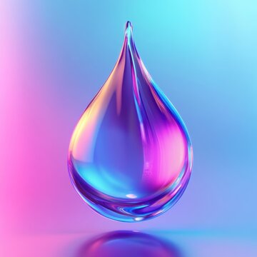 3D neon holographic fluid liquid drop illustration, captured in mid-motion with smooth, reflective surfaces that shimmer in neon