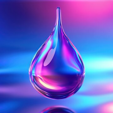 3D neon holographic fluid liquid drop illustration, captured in mid-motion with smooth, reflective surfaces that shimmer in neon