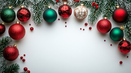 Wall Mural - Brightly colored ornaments on a festive background during the holiday season