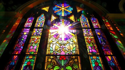 Aufkleber - colorful stained glass window wall stained glass window.