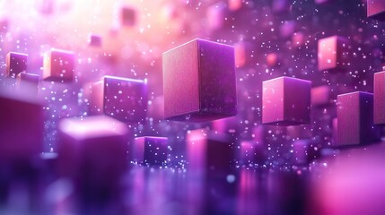 Wall Mural - 3D graphic cubes and geometry with creative pixel patterns rendered in abstract digital blocks, forming a pastel grid for modern wallpaper mosaic and abstract forms on a purple background