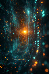 Leinwandbilder - A digital interface floating in mid-air, surrounded by binary code and glowing holograms,