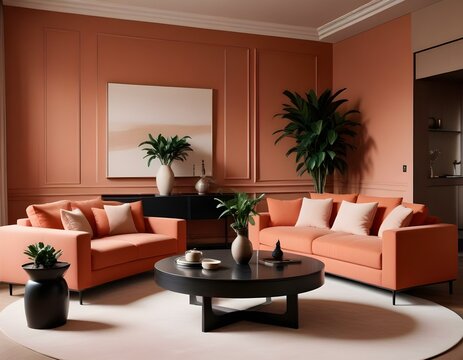 Minimalist Living Room Design Moody Terracotta Palette with Narrative Paneling