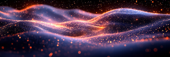 Poster - Dynamic purple waves moving in rhythmic patterns,