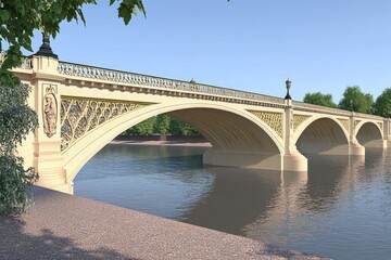 Poster - A decorative bridge spanning a calm river, showcasing architectural elegance and design.