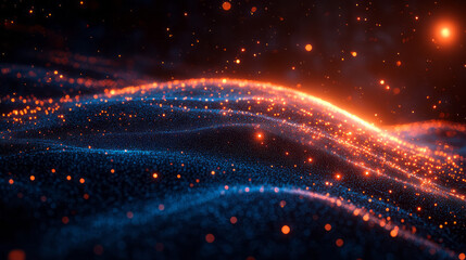 Poster - A holographic projection of a globe made of data points,