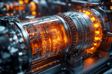 Poster - A cross-section of an advanced engine showing intricate mechanical parts,