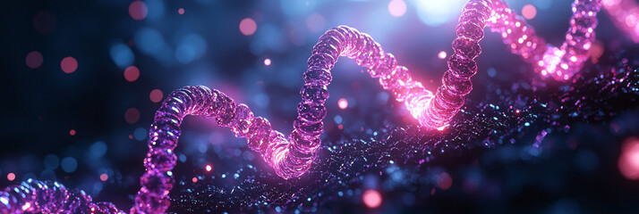 Poster - A DNA double helix glowing in soft blue light,