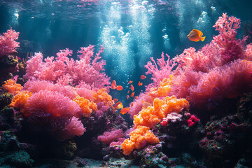 Poster - A vibrant coral reef teeming with marine life,