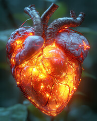 Poster - A detailed model of a human heart surrounded by glowing arteries,