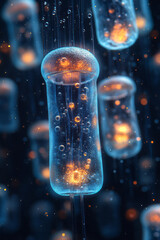Aufkleber - A magnified view of bacteria swimming in a drop of water,