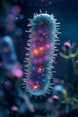 Poster - A magnified view of bacteria swimming in a drop of water,