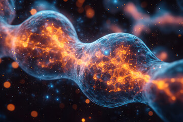 Poster - A glowing depiction of cell communication via chemical signals,