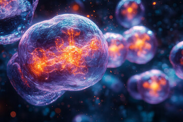 Poster - A glowing depiction of cell communication via chemical signals,