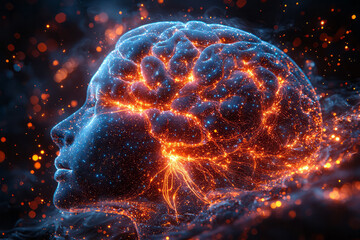 Poster - A glowing human brain with neural pathways illuminated,