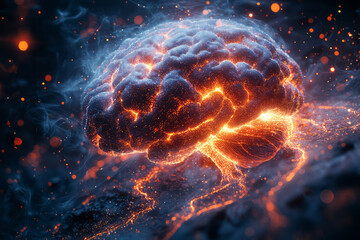 Poster - A glowing human brain with neural pathways illuminated,