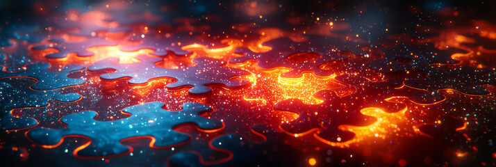 Poster - A conceptual image of problem-solving with glowing puzzle pieces,