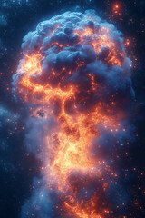 Poster - A surreal representation of innovation with glowing rockets launching from a brain,