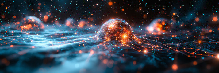 Poster - A glowing neural network floating in a futuristic space,