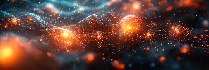 Poster - A glowing neural network floating in a futuristic space,