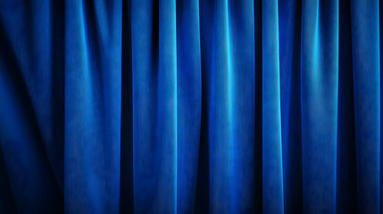 Poster - close-up of a blue curtain with vertical folds, spotlighted in a theater setting, showcasing rich bl