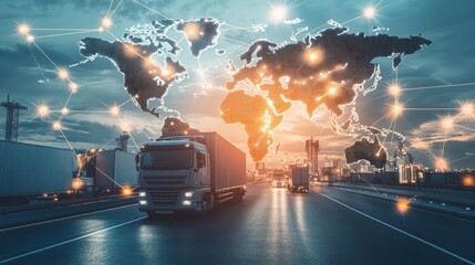 Wall Mural - logistics international delivery concept, world map with logistic network distribution on background