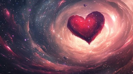 Wall Mural - a cosmic heart radiates love amidst a swirling galaxy, symbolizing affection and connection in the v
