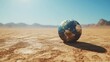 © M - Parched Earth: A fragile Earth globe rests on arid desert sands, a stark visual metaphor for climate change and environmental vulnerability.