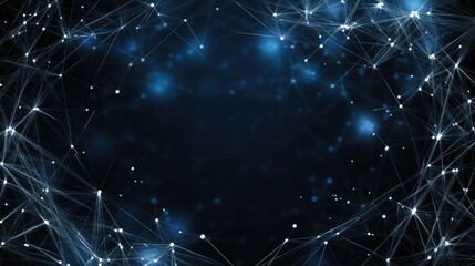 Fototapete - Abstract blue background with glowing lines and dots illustrates a complex network design for tech presentations and data connectivity