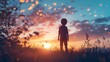 © Abdul - Happy family silhouette against stunning sunset sky, beautiful nature landscape evoking family vacation concept.