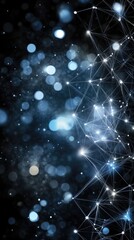Leinwandbilder - Abstract blue background with glowing lines and dots illustrates a complex network design for tech presentations and data connectivity