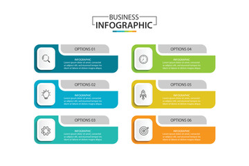 Naklejka na meble Business infographic template. 6 Step timeline journey. Process diagram, vector illustration