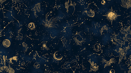 astrology pattern. celestial constellation, mystic stars and planets esoteric background. vector sea