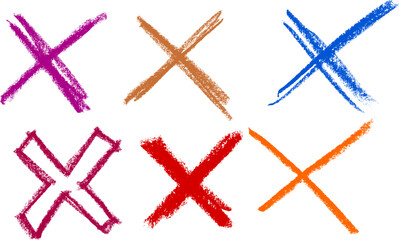 Wall Mural - X Cross Crayon Chalk Drawing Vector Set