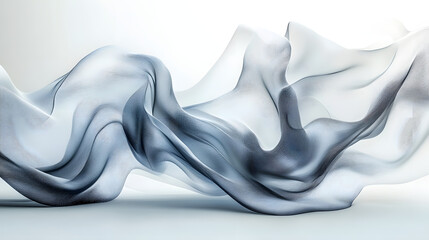 Leinwandbilder - Abstract flowing fabric; gray, translucent, elegant, wavy, smooth, soft, luxurious textile.
