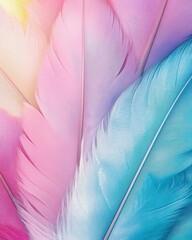 Poster - Vibrant pastel feathers in pink and blue hues, creating a dreamy and soft aesthetic.