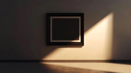 Poster - Empty framed artwork illuminated by sunlight in a minimalist space