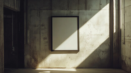 Poster - Light illuminates blank canvas in empty industrial space during daytime