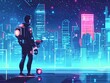 © Viriya_01k - Cyber city with futuristic lights and person pixel art