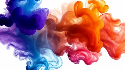 Aufkleber - Colorful smoke powder is creating dynamic abstract shapes on white background, perfect for white backgrounds and creative projects and polished aesthetic