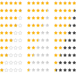 Yellow five star rating set of icons design 