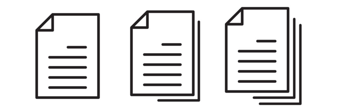 Document icon vector isolated on white background. Paper icon, File Icon, Document, File, Folded paper with a text outlined. Vector icon in flat style.