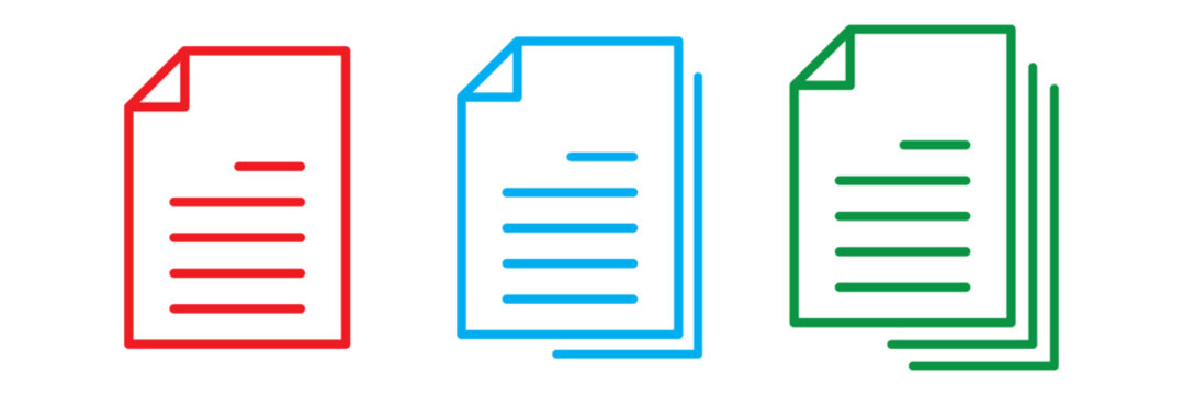 Document icon vector isolated on white background. Paper icon, File Icon, Document, File, Folded paper with a text outlined. Vector icon in flat style.