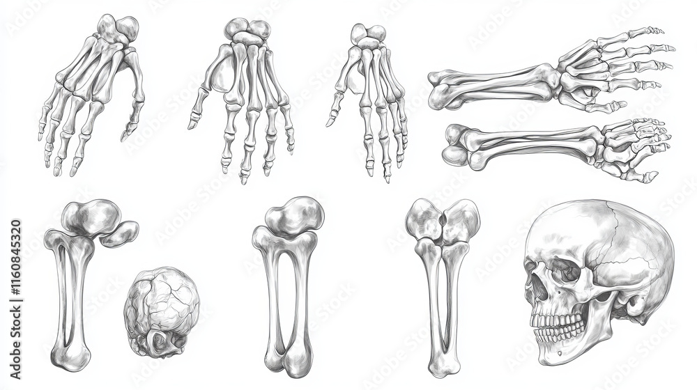 стокова ілюстрація Bone And Joints Sketches Set Human Skeleton Hand