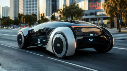 Poster - Driverless car and vehicle icons of self driving automobile, vector future technology. Self driving car or driverless vehicle linear icons, automatic transport system of road traffic smart sensors