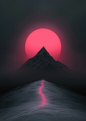 Wall Mural - A mountain with a red sun in the sky