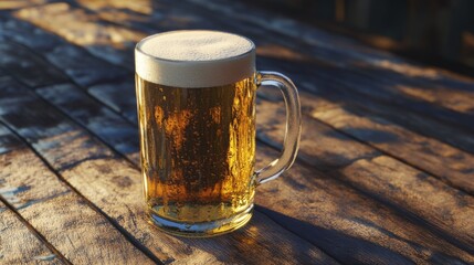 Poster - Refreshing Cold Beer Foam Head on a Rustic Wooden Table