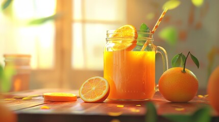 Poster - Freshly Squeezed Orange Juice in Mason Jar with Citrus Fruits